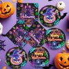 48pcs happy Helloween party decoration，glow in the dark Halloween Plate Napkin party tableware set，Neon Spooky Halloween Birthday Party Decorations (fluorescence Helloween)