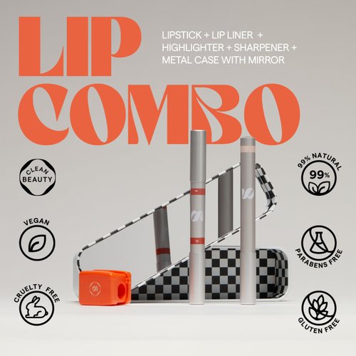 SARELLY CREATIVO LAB | Vegan Beauty Makeup Kit 5 in 1 | Lipstick Lip Liner Highlighter Makeup Sharpener & Mirror | Cute Stuff | Spicy Eggplant Penne