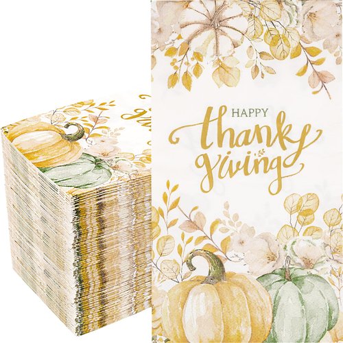 Supernal 100pcs Thanksgiving Napkins 3-Ply Disposable Thanksgiving Paper Napkins Thanksgiving Dinner Napkins Fall Pumpkin Paper Napkins for Home Dinner Bathroom Kitchen Autumn Thanksgiving Decoration
