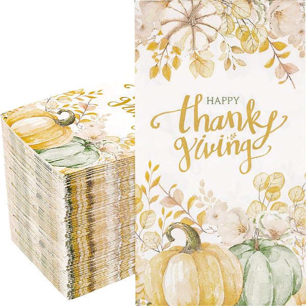 Supernal 100pcs Thanksgiving Napkins 3-Ply Disposable Thanksgiving Paper Napkins Thanksgiving Dinner Napkins Fall Pumpkin Paper Napkins for Home Dinner Bathroom Kitchen Autumn Thanksgiving Decoration