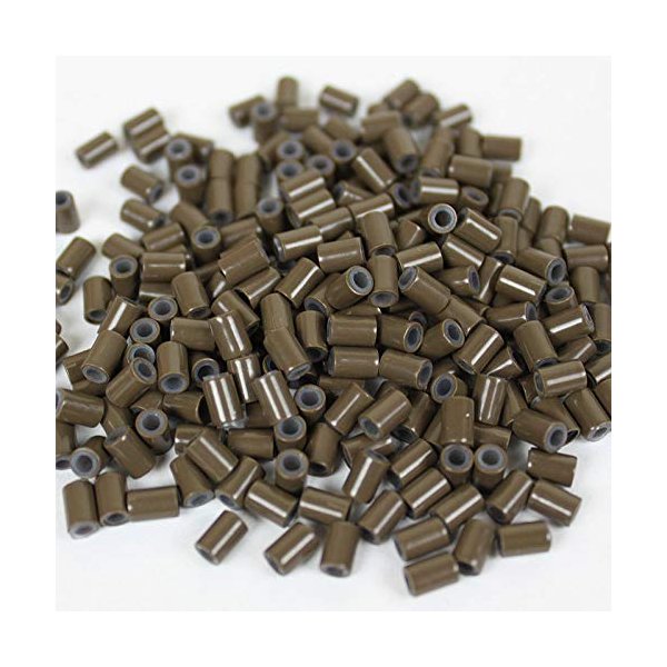 HAIR DE VILLE Silicone Lined Copper Micro Tube Rings Links Beads Linkies For I Tip Stick Glue Feather Hair Extensions (500 PCS 4mm, Brown)