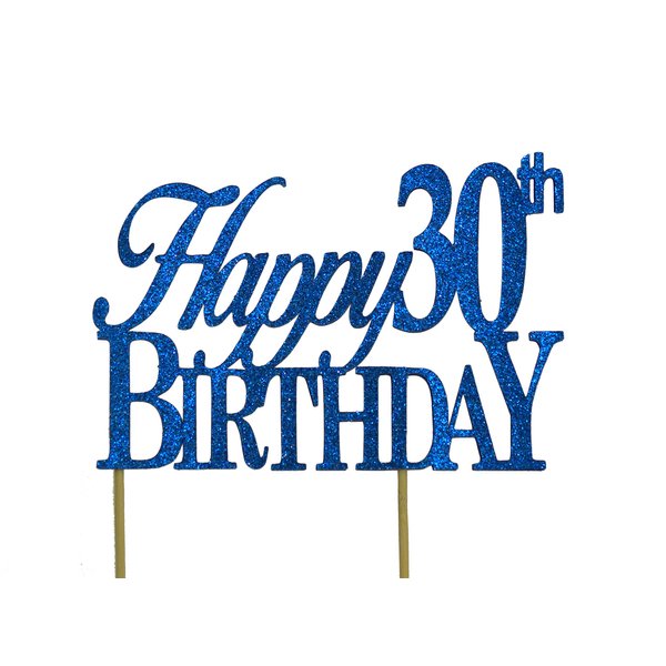 All About Details Happy 30th Birthday Cake Topper,1pc, 30th Birthday, Cake Decoration, Party Decor (Blue)