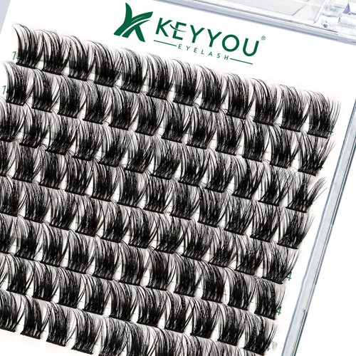 Lash Clusters 96pcs Individual Lashes Y08 D Curl 16mm Cluster Lashes KEYYOU Volume Wispy Lash Extension Soft&Comfortable Easy DIY at Home(Y08 D-16mm)