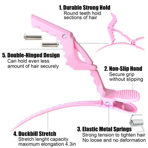 100 Pcs Alligator Hair Clip for Styling Sectioning - Salon Hair Clip for Thick Hair, Plastic Hair Styling Clip with Wide Teeth & Double-Hinged Design (Pink)