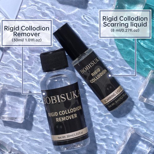 BOBISUKA Rigid Collodion with Brush & Remover Makeup Kit Scarring Liquid For Special Effects Makeup Set, Professional Realistic SFX Scar Makeup for Halloween , Cosplay, Costume, Theater, Film & Stage