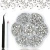 Rhinestones,3150pcs Clear Nail Gems Silver Face Jewels Tooth Eye Gems-Tiny Glass Nail Diamonds Stone Flatback-Small White Crystals Rhinestone for Acrylic Nails-Craft Gems with Wax Pen HINABTRU
