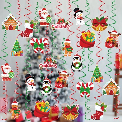 CCINEE 36pcs Christmas Hanging Foil Swirls, Xmas Hanging Decoration Christmas Foil Ceiling Hangin...