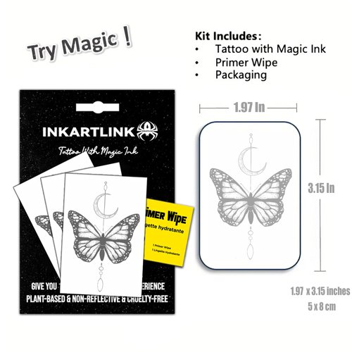 INKARTLINK Semi Permanent Tattoos, 3 Sheets of Small Temporary Tattoos, Adult Art Designs, Party Favors, Waterproof, Realistic, No Adhesive, No Reflective, Lasts 1-2 Weeks (Butterfly)