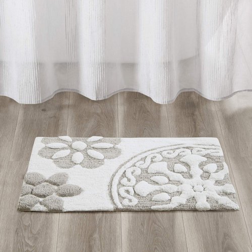 Madison Park Casablanca 100% Cotton Tufted Bathroom Rugs Luxurious Plush Medallion Floral Pattern Bath Mat Absorbent, Quick Dry, Spa Design Shower Room Décor, Rectangle 20" x 30", Taupe
