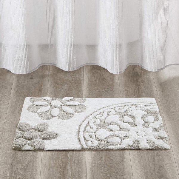 Madison Park Casablanca 100% Cotton Tufted Bathroom Rugs Luxurious Plush Medallion Floral Pattern Bath Mat Absorbent, Quick Dry, Spa Design Shower Room Décor, Rectangle 20" x 30", Taupe
