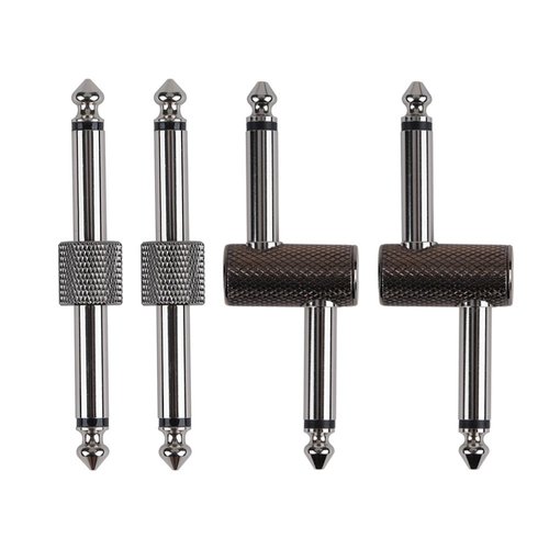 Rayzm Guitar Pedal Patch Connector, 6.35mm (1/4") Effect Pedal to Pedal Coupler, Male to Male Plug Adaptor for Guitar Pedalboard Instead of Patch Cable, Pack of 4 (2 Straight & 2 Z Type)