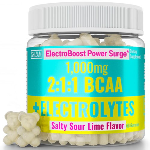 SHIZAM Electrolyte BCAA Gummies: Energy Chews w Electrolytes Branched Chain Amino Acids Potassium Sodium Salt for Runners, Perfect Cycle Support, Salts Mineral Drops Capsule Pills Tablets Supplement