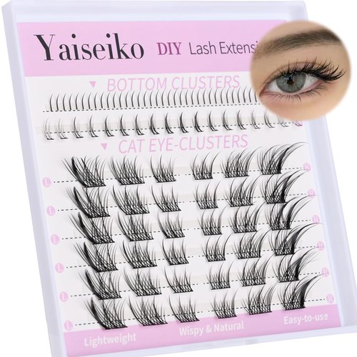 Cat Eye Lash Clusters with Bottom Lashes Natural Cluster Eyelash Extensions Wispy 3D Fox Eye Lash Clusters Left & Right C Curl DIY Individual Lashes with Lower Eyelash Clusters, by Yaiseiko