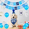 18 Pieces Dog Birthday Party Supplies, Pet Birthday Bandana Dog Bandana Balloon Banner Pet Birthday Hat with 0-8 Figures Touch Ink Pad and Imprint Card Dog Birthday Party Decoration(Blue)