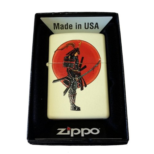 Zippo Custom Lighter - Japanese Warrior Samurai w/Bloody Sword Cream Matte - Gifts for Him, for Her, for Boys, for Girls, for Husband, for Wife, for Them, for Men, for Women, for Kids