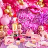 Winrayk Hot Pink Birthday Party Decorations for Girls Women Pink Balloon Garland Arch Kit with Sequin Backdrop Tablecloth Lipstick Lip Heart Starburst Foil Balloons Princess Birthday Party Decorations