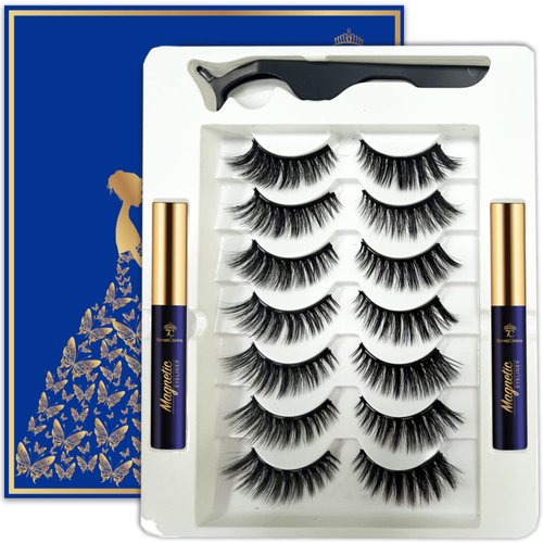 7C SevenCrown 3D Magnetic Eyelashes with Eyeliner, Cat-Eye Magnetic Lashes Kit with Applicator,Most Natural Looking,Reusable Fake Eye Lash, Strongest Waterproof Liquid Liner,Cruelty-Free. 7 Pairs