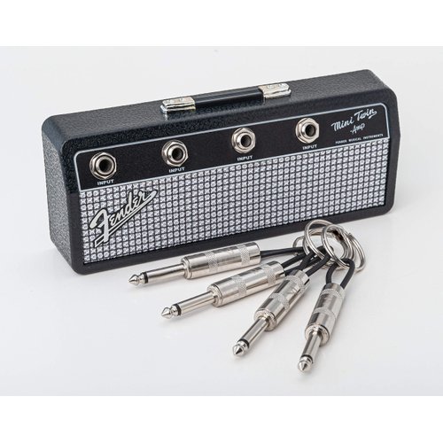 Licensed Fender Jack Rack- guitar amp key holder, includes 4 guitar plug keychains and 1 wall mounting kit. Quick and easy installation.