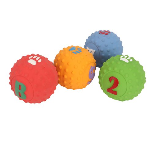 4PCS Dog Squeaky Toys, Soft Puppy Chewing Fetching Latex Dog Toy Interactive Ball Toy with Fun Pattern for Small Medium Pet Random Pattern