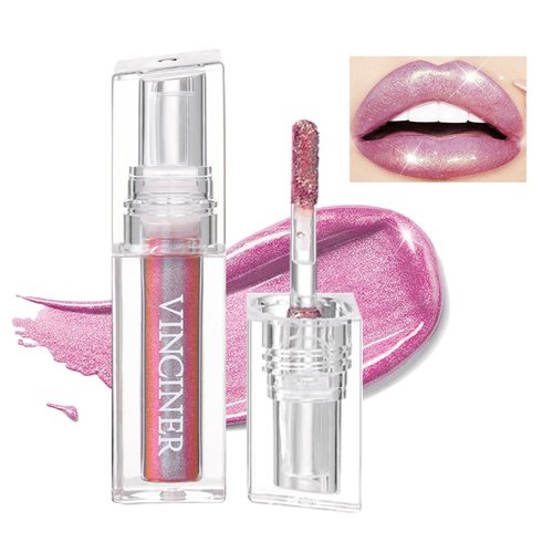 Pink Glitter Lipstick Diamond Metallic Shimmering Liquid Lipstick,High Shiny Lip Gloss Long Lasting Smudge-Proof Transfer-Proof Sparkle Glitter Lipstick & Eyeshadow,Aurora Glossy Lip Gloss Makeup(06#)