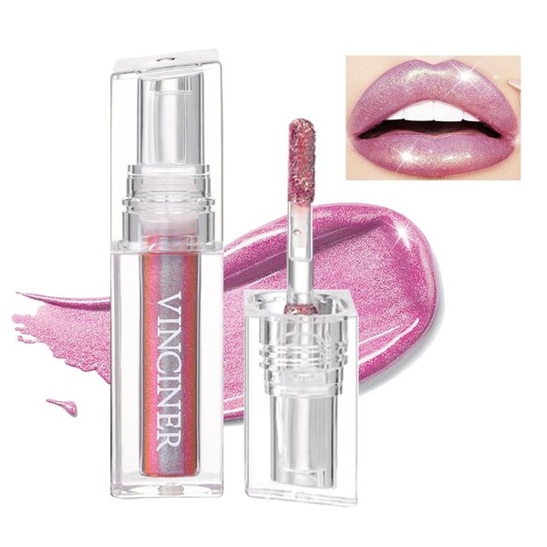Pink Glitter Lipstick Diamond Metallic Shimmering Liquid Lipstick,High Shiny Lip Gloss Long Lasting Smudge-Proof Transfer-Proof Sparkle Glitter Lipstick & Eyeshadow,Aurora Glossy Lip Gloss Makeup(06#)