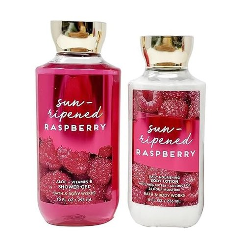 Generic Bath and Body Work SUN-RIPENED RASPBERRY Duo Gift Set - Shower Gel and Body Lotion - Full Size, Red