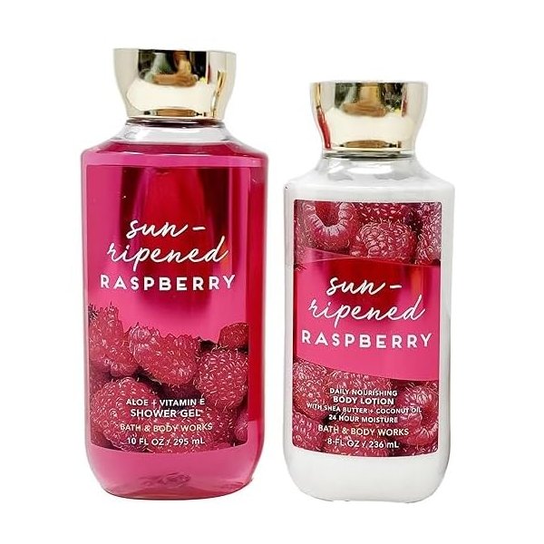 Generic Bath and Body Work SUN-RIPENED RASPBERRY Duo Gift Set - Shower Gel and Body Lotion - Full Size, Red
