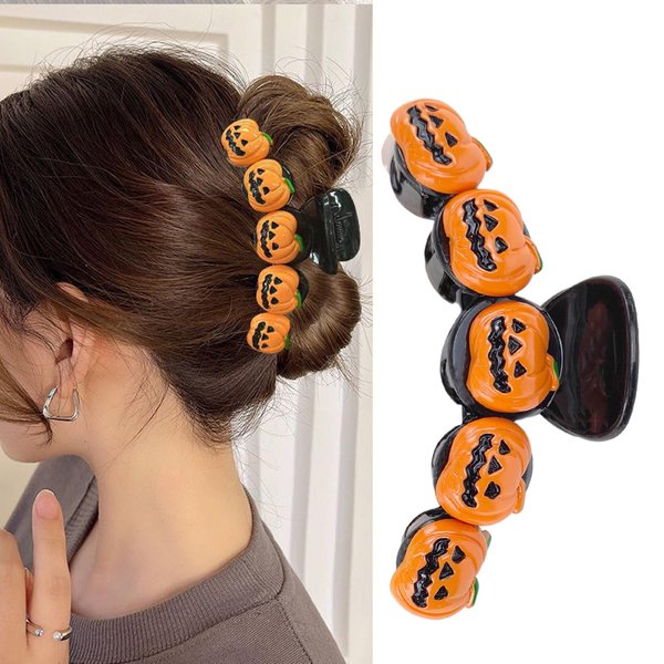 Halloween Hair Claw Clips Pumpkin Hair Clips Cute Pumpkin Design Claw Clips for Thick Hair Halloween Hair Accessories Non-slip Hair Barrettes for Women Girls