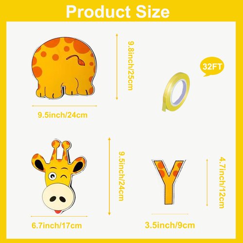 Giraffe Happy Birthday Party Banner, Cartoon Safari Animal Garland, Kids Jungle Themed Birthday Decorations, Funny Wall Hanging Letter Bunting for Children's Party Supplies