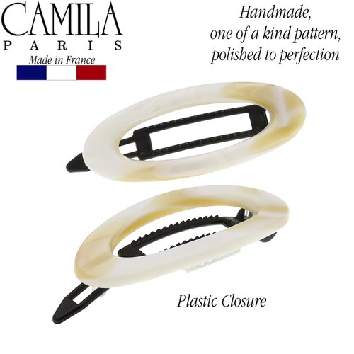Camila Paris CP1994/2 French Hair Barrette Clip for Women, Handmade, Side Slide-in Metal-Free Closure Strong Hold Grip Hair Clips for Girls, No Slip Durable Styling Hair Accessories, Made in France