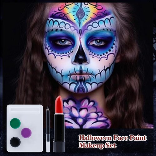 Purple Black Green Face Body Paint Demonic Special Effects SFX Halloween Makeup, Cream Washable Formula Face Painting for Adults Children Halloween Cosplay, Face Painting Kit for Halloween (A Set)