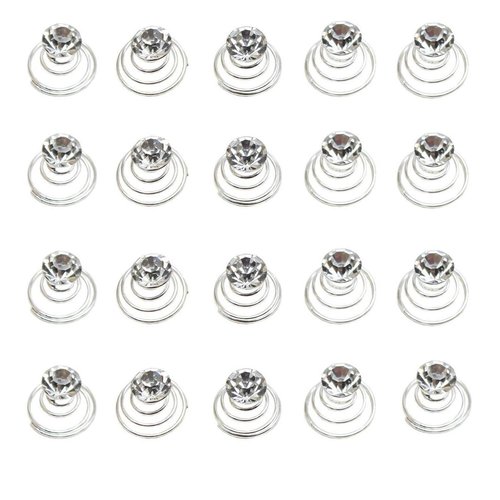 Vpang 20 Pcs Spiral Hair Pins Swirl Hair Twists Coils Hair Clips Wedding Bridal Shiny Rhinestone Crystal Metal Spiral Twist Hairpins Hair Accessories (White)