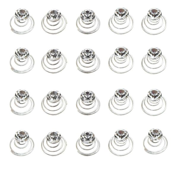 Vpang 20 Pcs Spiral Hair Pins Swirl Hair Twists Coils Hair Clips Wedding Bridal Shiny Rhinestone Crystal Metal Spiral Twist Hairpins Hair Accessories (White)