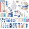 RedCrab Kids Medical Kit 60+pcs, Cute Hippo Dentist Role Players with Clothes, Toddler Preschool Pretend Doctor Playset with Carry Case, Medical Playset for 3-8 Boys and Girls (Blue)