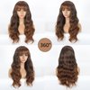 Sibeth Long Brown Wig with Bangs 26 inches Long Wavy Synthetic Hair Wigs Deep Brown Curly Wig Natural Looking Bangs Heat-Resistant for Women Daily Party Cosplay Use (With Bangs, 4T30)