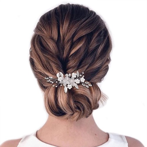 Gorais Flower Bride Wedding Hair Comb Silver Crystal Bridal Hair Piece Leaf Hair Decoration Hair Accessories for Women and Girls