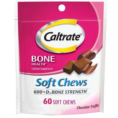 Caltrate Soft Chews 600 Plus D3 Calcium Vitamin D Supplement, Chocolate Truffle - 60 Count(Packag...