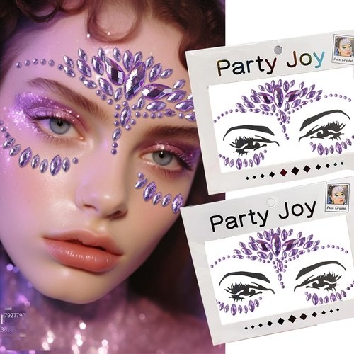 Eye Body Face Gems Rhinestone Temporary Tattoo Sticker Face Body Tattoos Party Makeup Self Adhesive Crystal Makeup Diamonds Holiday Festival Party Supplies 2pcs (Purple)