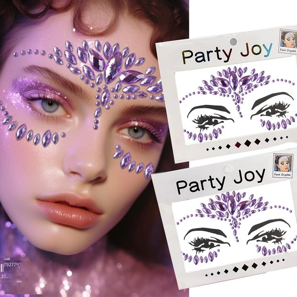 Eye Body Face Gems Rhinestone Temporary Tattoo Sticker Face Body Tattoos Party Makeup Self Adhesive Crystal Makeup Diamonds Holiday Festival Party Supplies 2pcs (Purple)