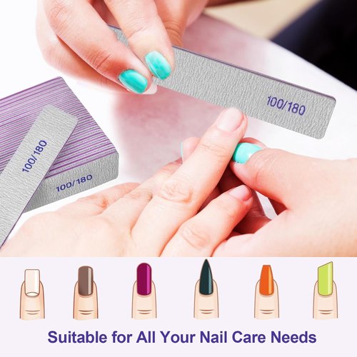 Nail Files (12 Pack), 100/180 Grit Emery Boards Nail File for Natural Nails and Acrylic Nails, Double Sided Emory Boards limas para unas acrilicas Profesional Fingernail Filer Reusable Manicure Gray