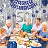 50th Birthday Decorations Men Blue and Silver, 50th Birthday Party Decorations Women, Happy Birthday Banner 50th Birthday Balloons for Him Her Tablecloth Fringe Curtains Swirls Bday Party Supplies