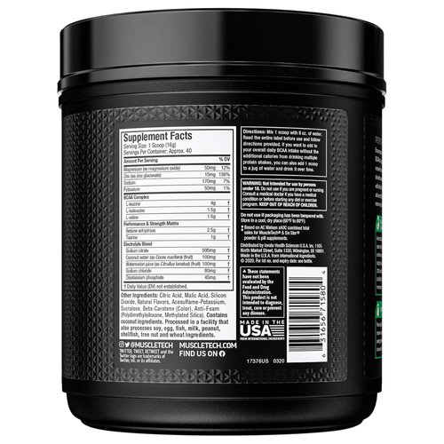 BCAA Amino Acids + Electrolyte Powder, MuscleTech Amino Build, 7g of BCAAs + Electrolytes, Support Muscle Recovery, Build Lean Muscle & Boost Endurance, Tropical Twist (40 Servings)