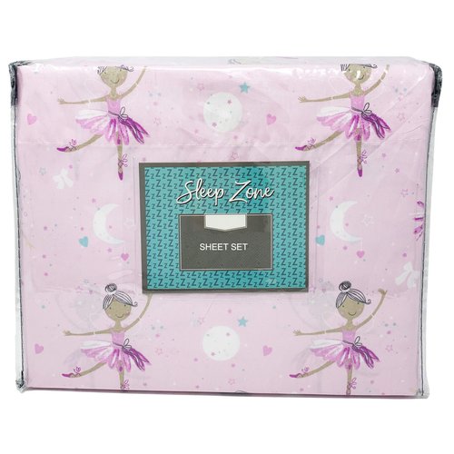 Multicolor Microfiber White Pink Ballerina Sheet Set - Multiracial Tutu Wearing Ballerina Sheets for Girls with Moon and Star Print (Twin)