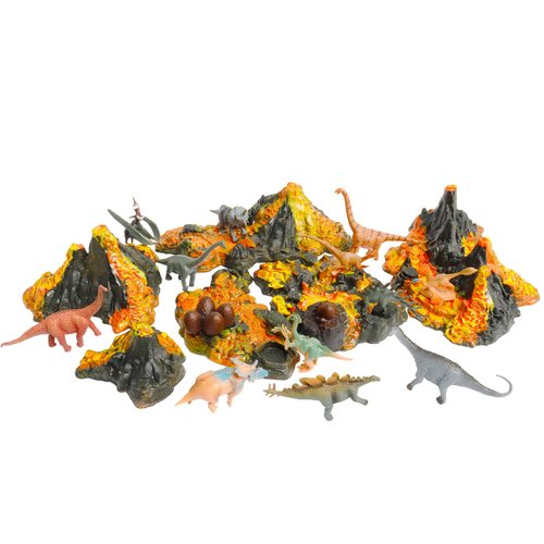 6 Pcs Mini Volcano Model with 12 Pcs Mini Dinosaur Figures Plastic Dinosaurs Figurines Artificial Volcano Set for Dinosaur Cake Topper Birthday Gifts Party Favor