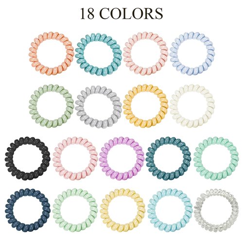 18Pcs Coclorful Spiral Hair Ties for Women,Individually Wrapped Coil Hair Tie,Phone Cord Hair Tie for Thin Hair Elastics No Damage,Ponytail Holder for Thick Hair,No Crease Hair Tie (18, Multicolor)