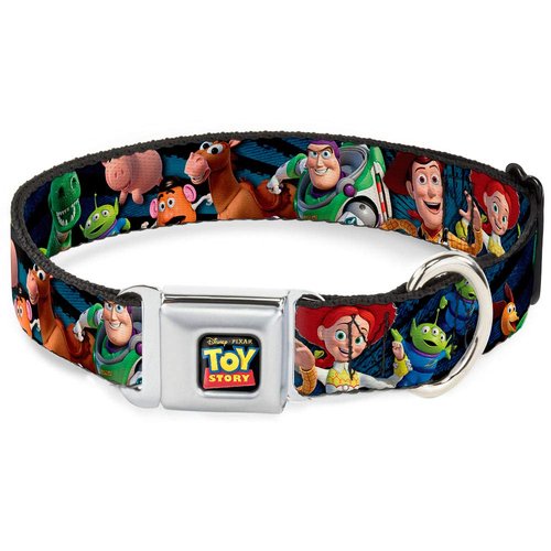 Dog Collar Seatbelt Buckle Toy Story Characters Running Denim Rays 18 to 32 Inches 1.5 Inch Wide