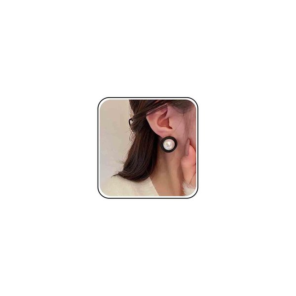 Allereyae Vintage Mermaid Pearl Stud Earrings Half Pearl Earrings Black Enamel Circle Earrings Mermaid Stud Earrings Jewelry for Women