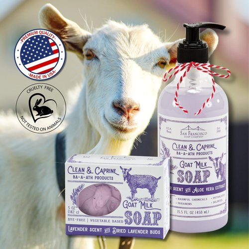 San Francisco Soap Company Clean & Caprine Goat Milk Soap Bar | Lavender |Dye-Free Bar Soap | Enriched with Nourishing Goat Milk | Unisex Fragrance | 5oz