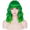 incohair 14 Inches Green Ombre Wig with Bangs Women Girls Short Curly Wavy Bob Wig Shoulder Synthetic Halloween Party Wigs Wig Cap Included (Ombre Green)…