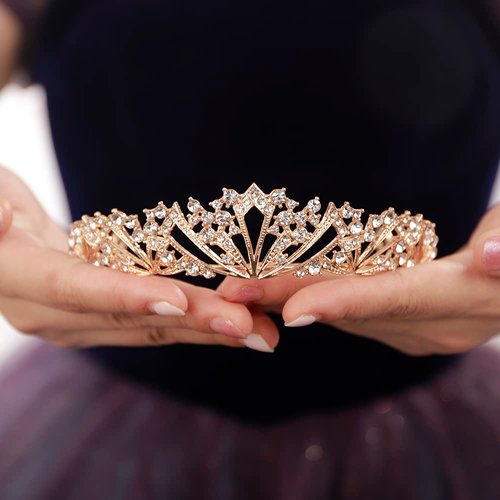 JWICOS Crystal Tiaras and Crowns for Women Wedding Tiara Headpiece for Bride Bridal Headband Hair Accessories Princess Tiara for Birthday Pageant Prom Party (Gold)
